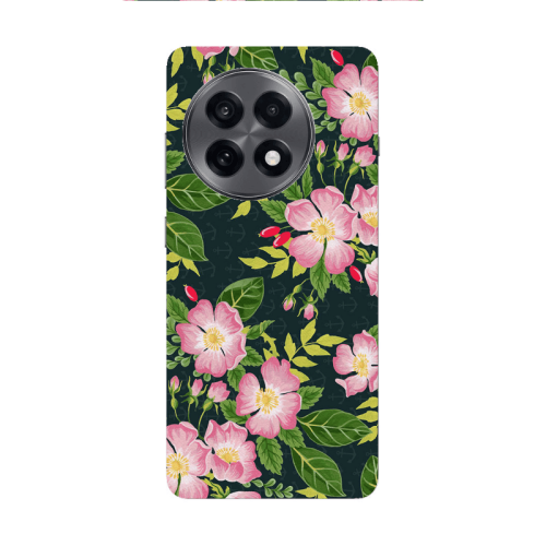 Oneplus 13 5G Pink flowers green laves Transparent Silicone TPU Θήκη